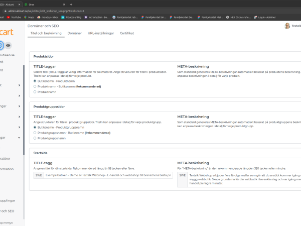 Domains and search-engine optimized (SEO) settings